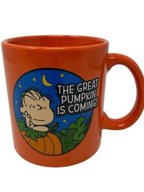 Linus Peanuts Gang Halloween Great Pumpkin Patch Ceramic Lg Coffee Mug Orange